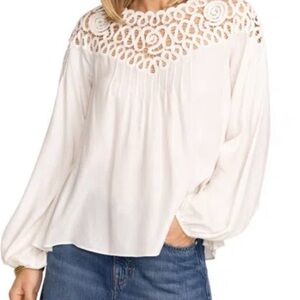 Johnny Was Ivory Crochet Yoke Blouse